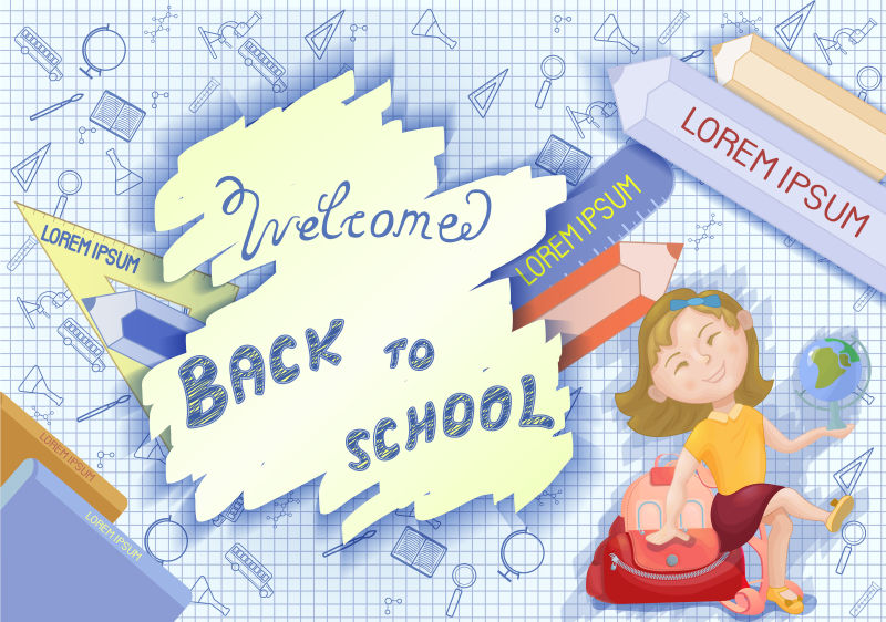 创意矢量卡通回到学校概念的插图背景