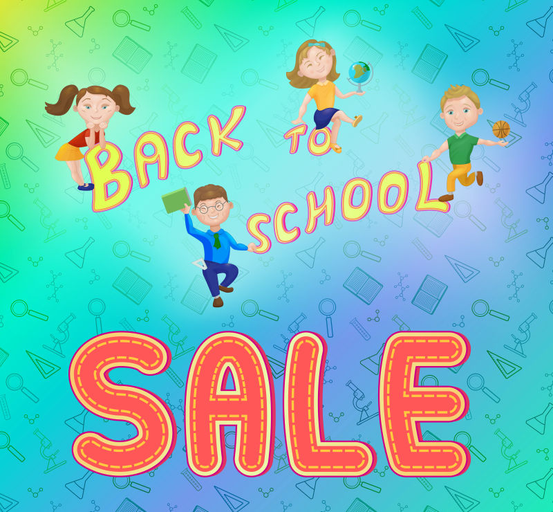 创意矢量卡通销售回到学校概念背景