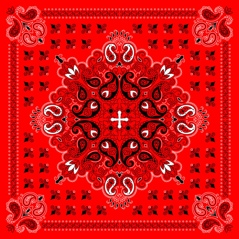 创意矢量红色传统风格的印花手帕