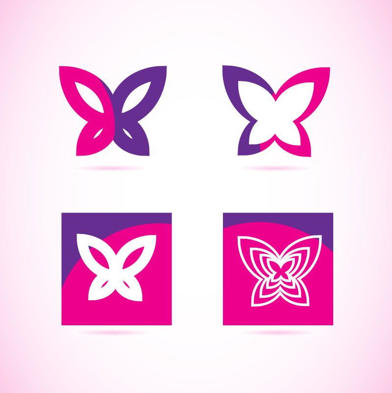 矢量粉色抽象蝴蝶形状的标志设计