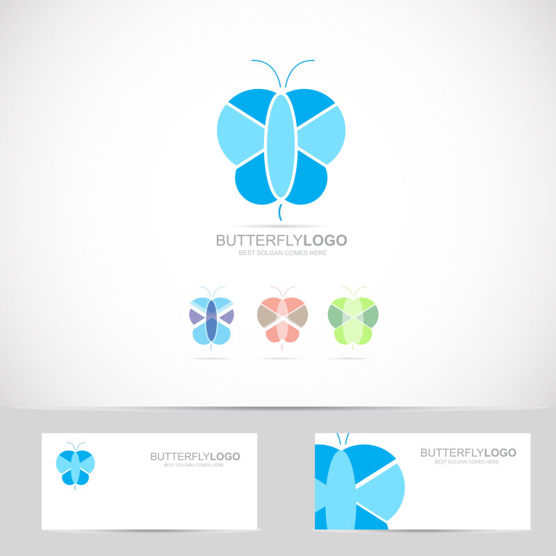 矢量蓝色抽象蝴蝶标志设计