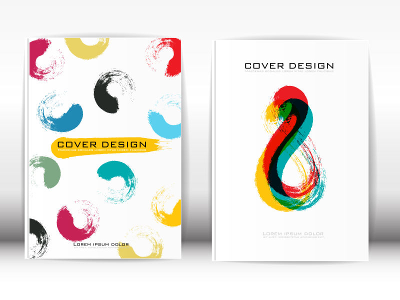 矢量彩色画笔笔触元素的宣传册封面设计