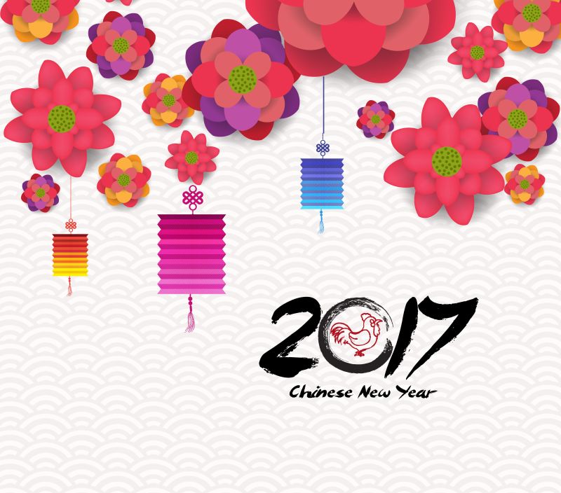 矢量中式纸灯笼元素的2017新年背景