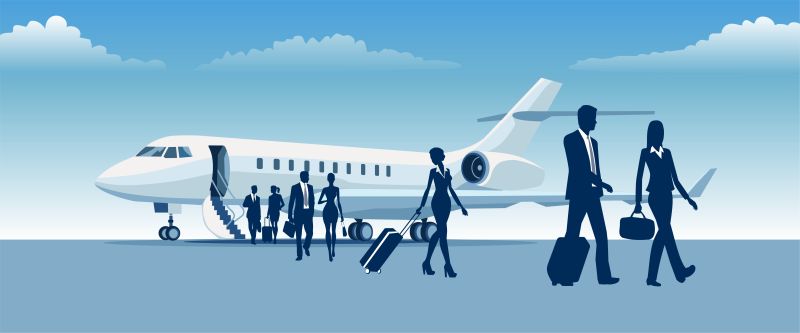 地面上的飞机和乘客矢量插图