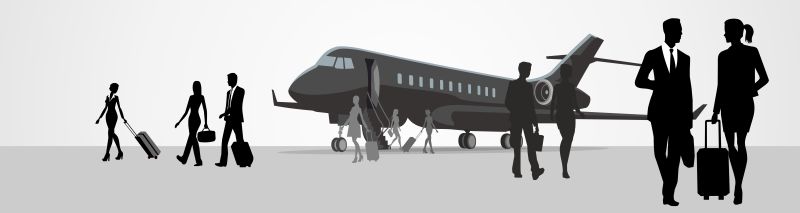 机场里的客运飞机和乘客矢量插图