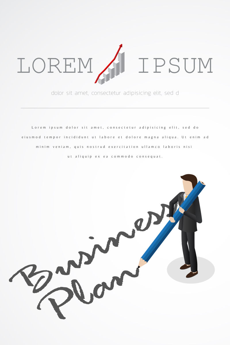 商人用铅笔书写商业计划书矢量概念插图