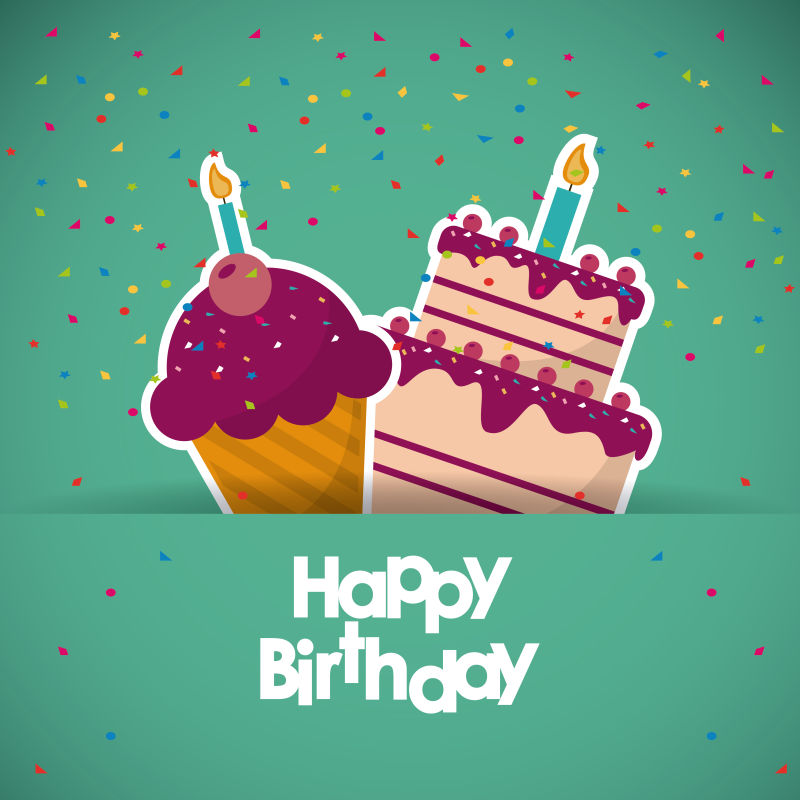 创意矢量平面的生日蛋糕插图背景