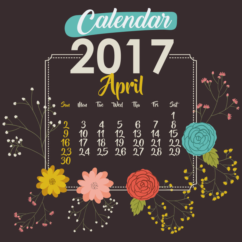 矢量的花卉图案黑色日历