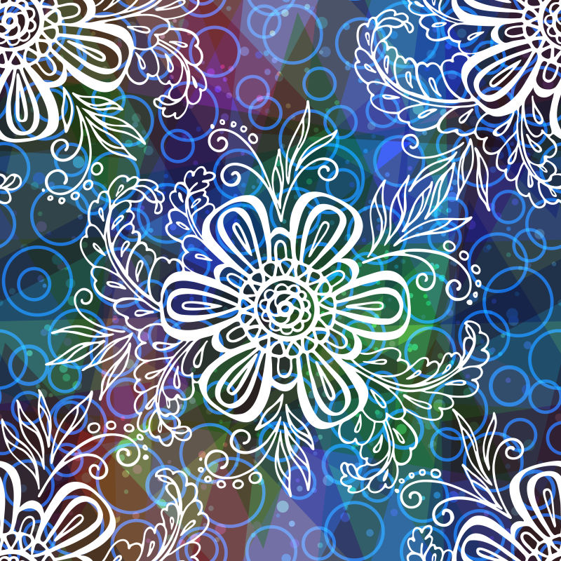彩色背景下的花卉图案矢量设计