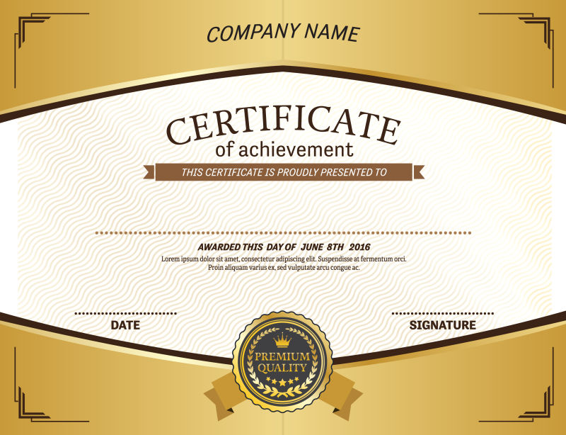 金黄色框架的矢量证书设计