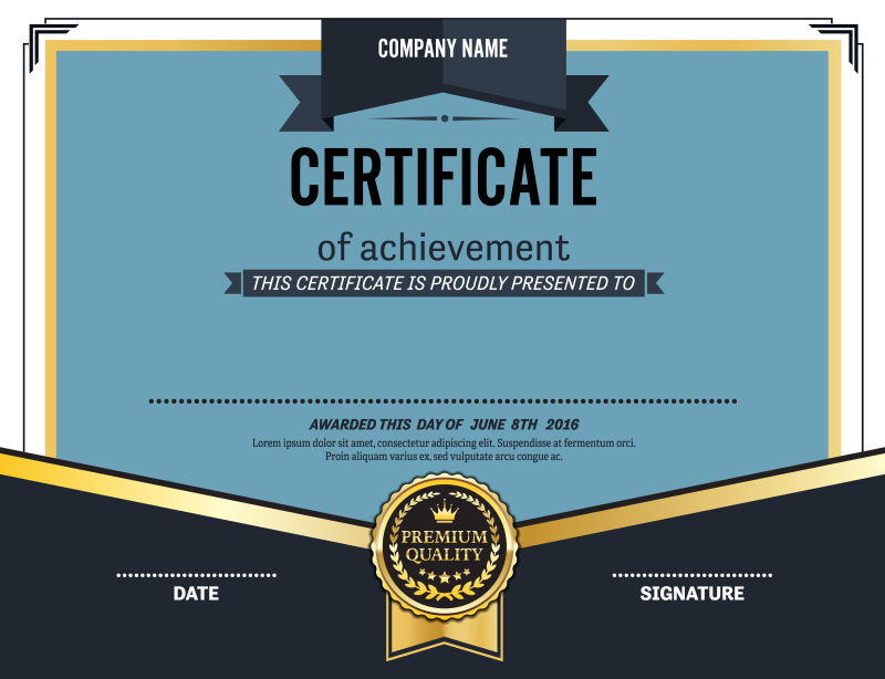 金色徽章图案的矢量证书设计