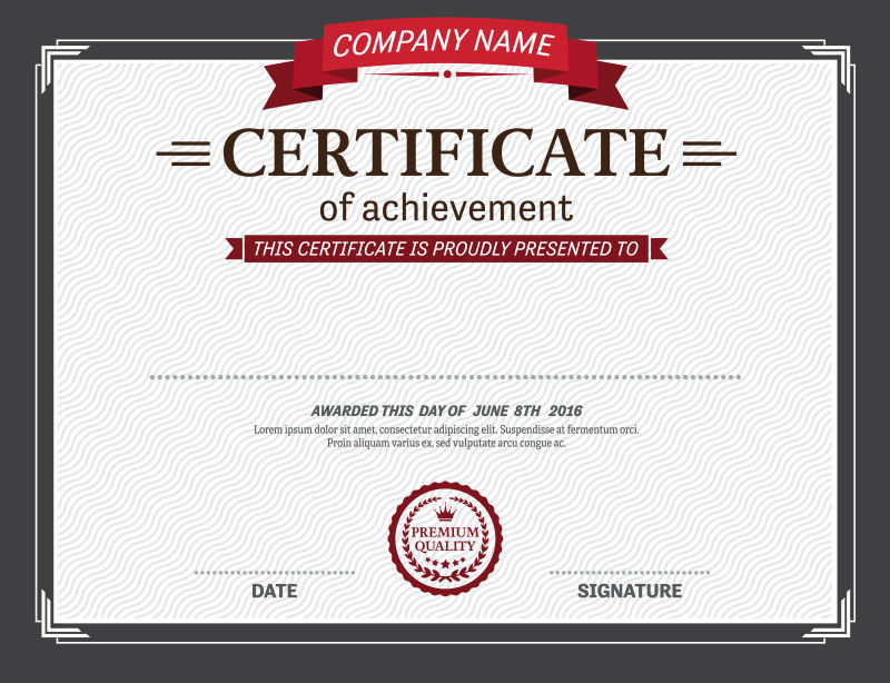 红色丝带装饰的矢量证书设计