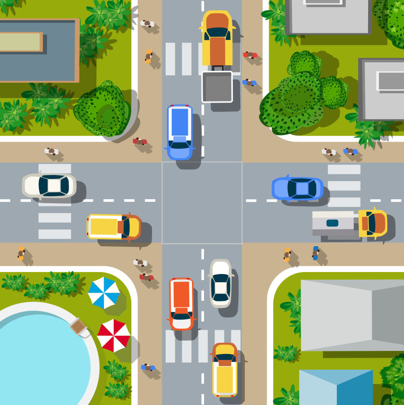 创意矢量交通繁忙的城市道路