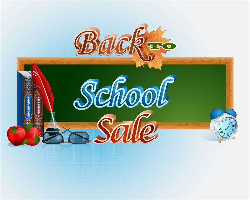 创意抽象矢量回到学校概念的文具和字样