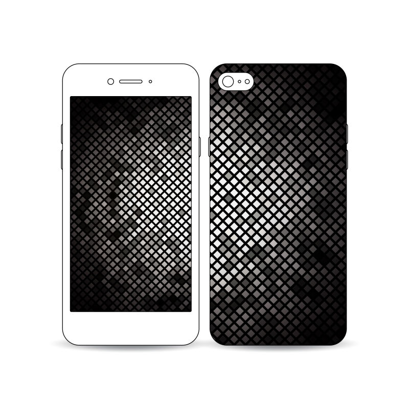 创意矢量黑色抽象多边形元素的手机外壳与壁纸