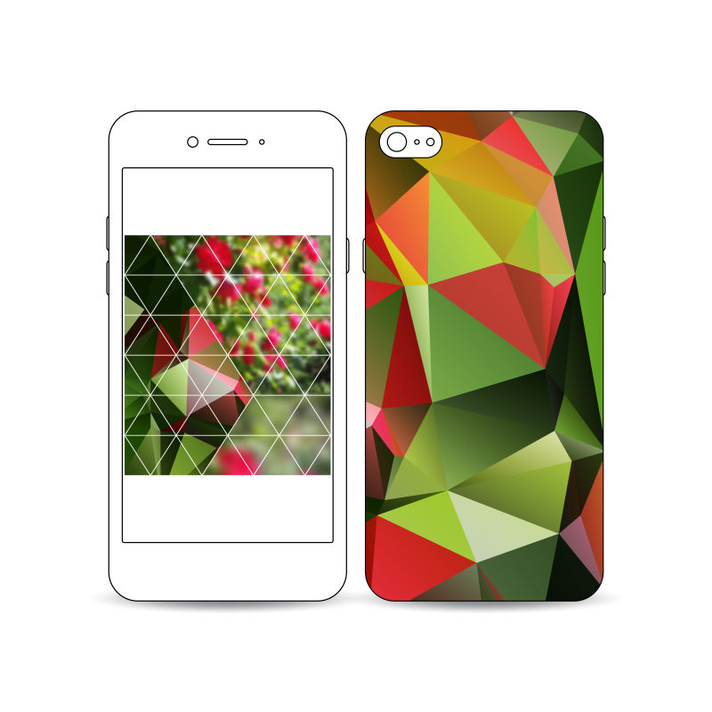 矢量模糊花卉几何背景元素的手机外壳与壁纸