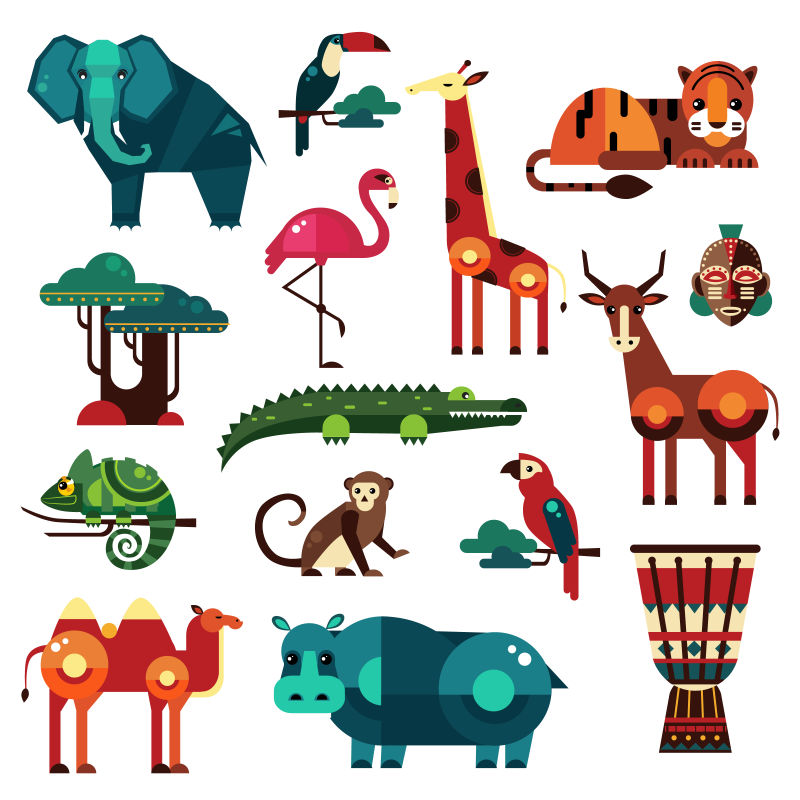 创意各种矢量非洲草原动物
