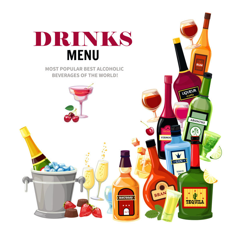 创意矢量酒精饮料的菜单设计