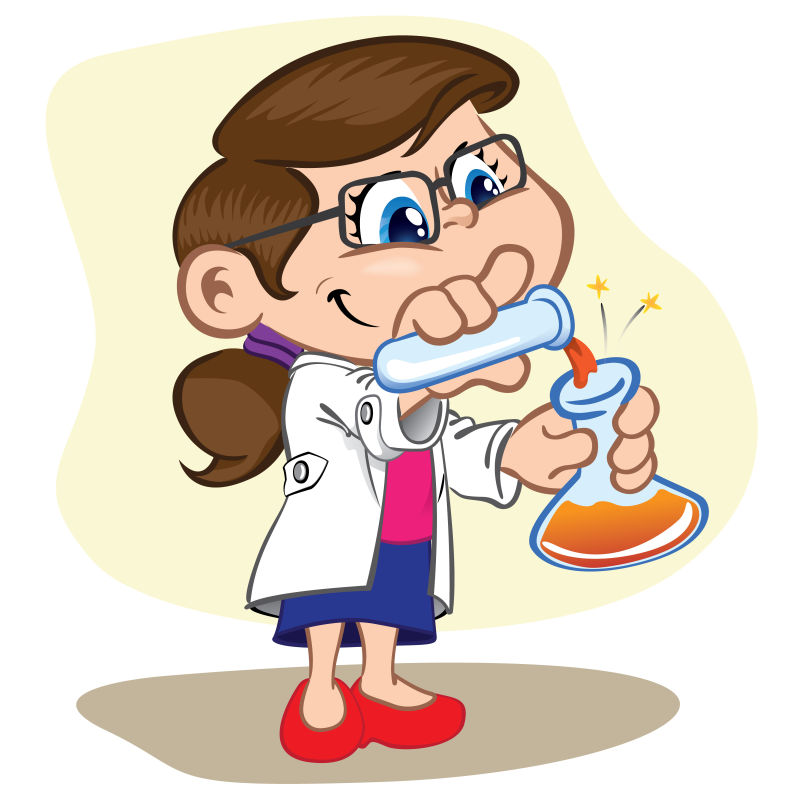穿着白色外套做实验的小孩子矢量卡通插图