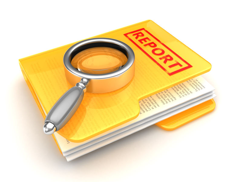 黄色业务文件夹上的放大镜