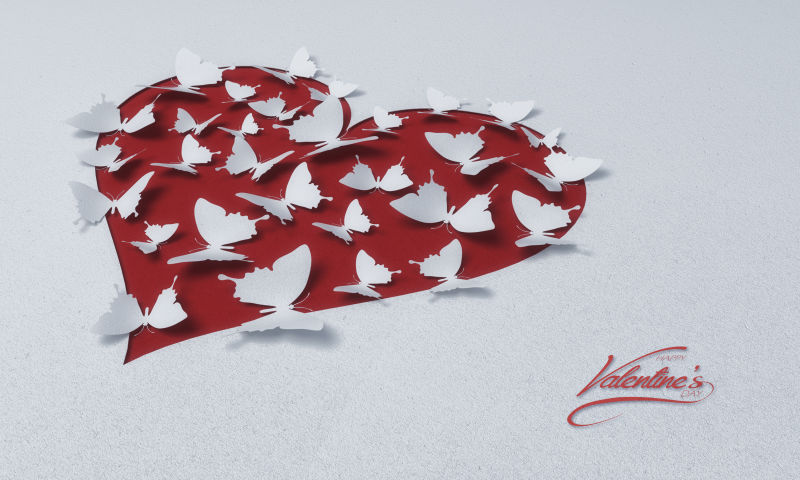 红色爱心上的白色蝴蝶卡片
