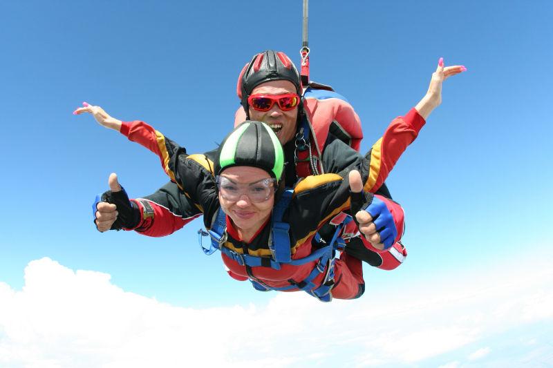 天空中的跳伞教练和学员