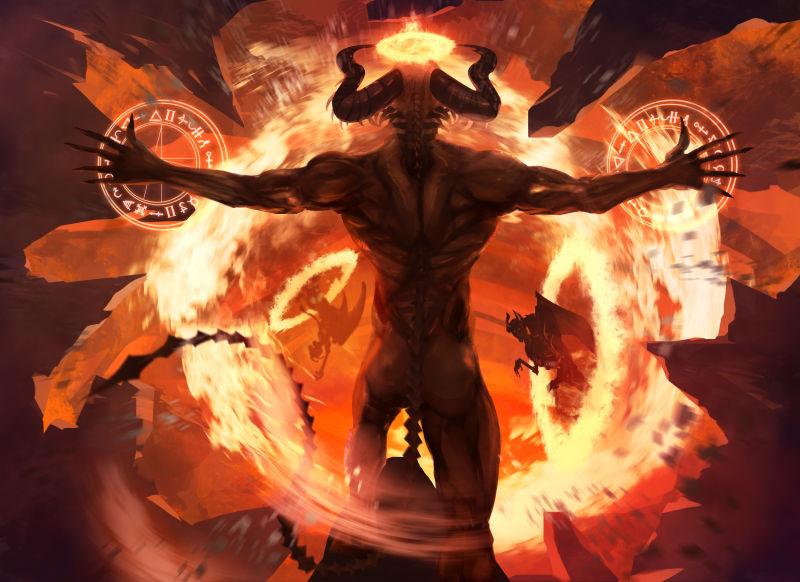 魔法阵前的燃烧恶魔