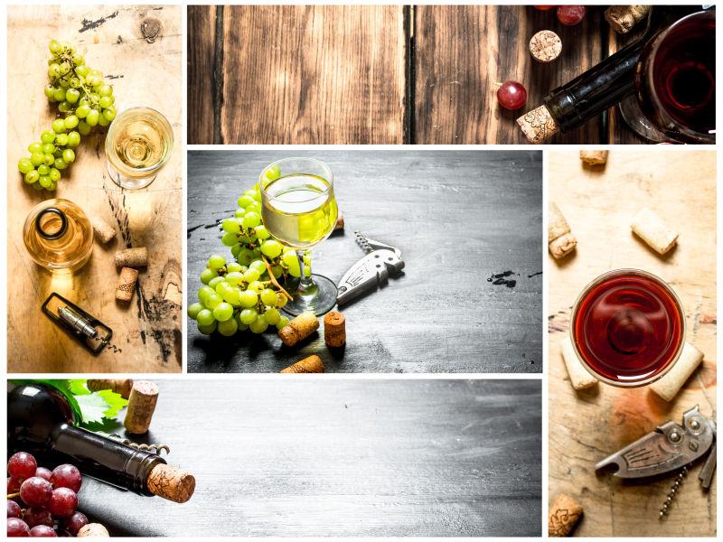 红葡萄酒和白葡萄酒的拼贴背景