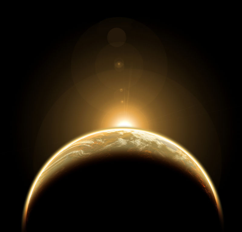 从地球的另一面升起的太阳