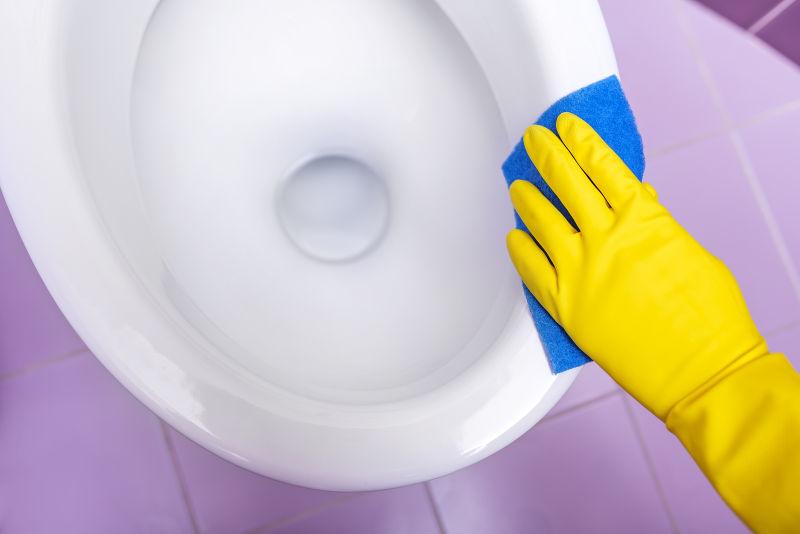 正在擦马桶的家庭主妇