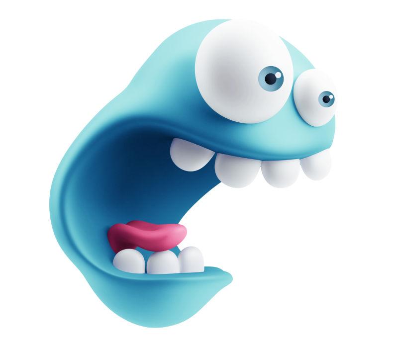 白色背景中3d蓝色吃惊卡通表情