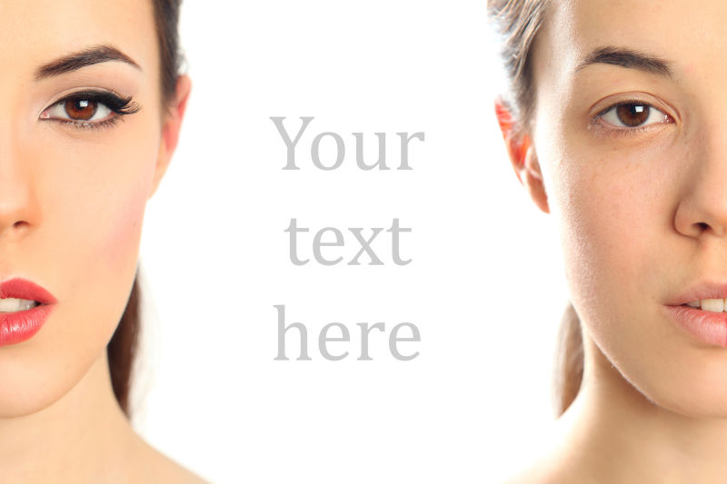 美女的素颜与化妆后的对比