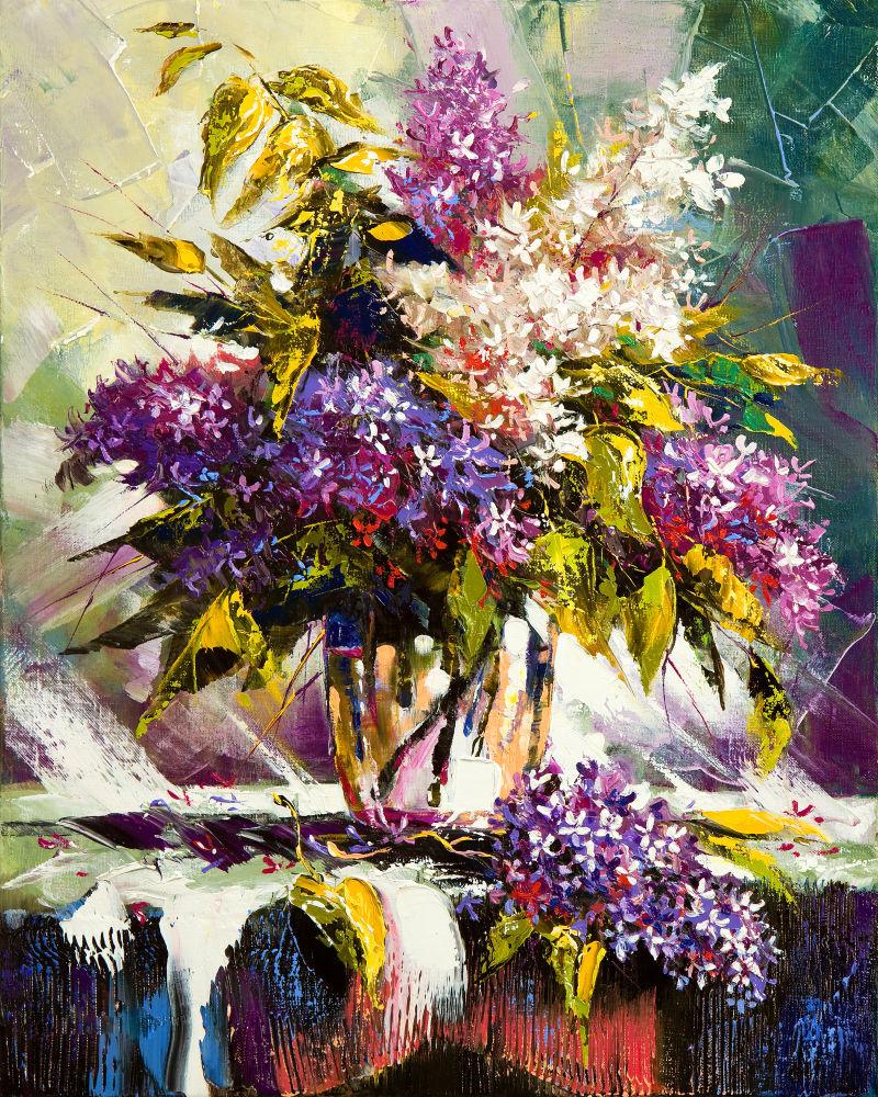 丁香和东谷的花束油画