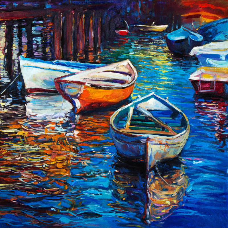 一幅湖面上的小船