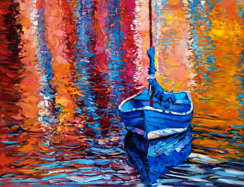 一幅小船油画