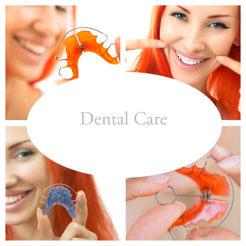 牙齿矫正主题的拼贴背景