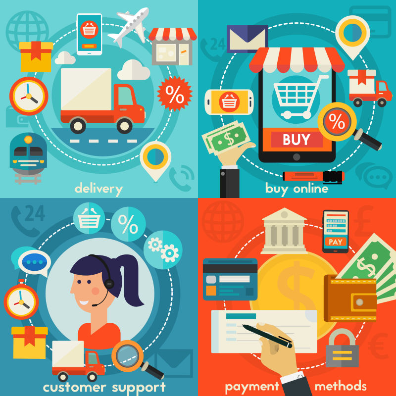 网络购物概念矢量插图