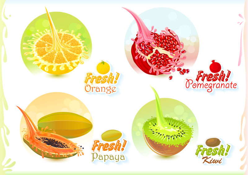 矢量流汁的手绘水果