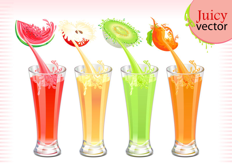 矢量新鲜果汁手绘插图
