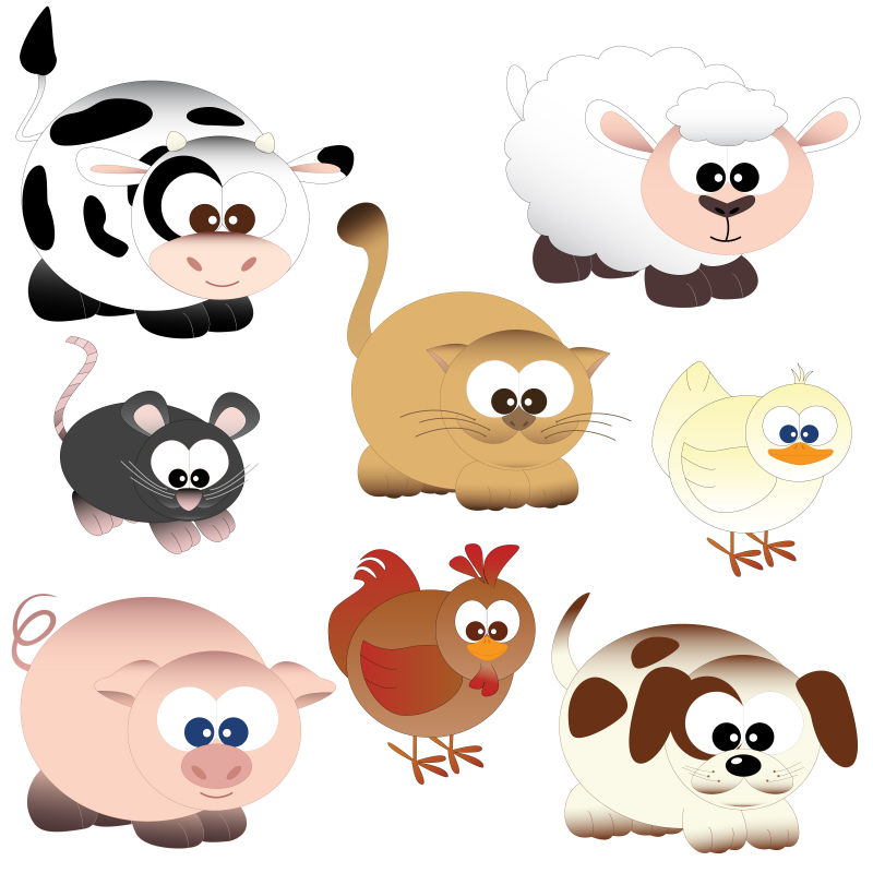 卡通的农场动物矢量插图
