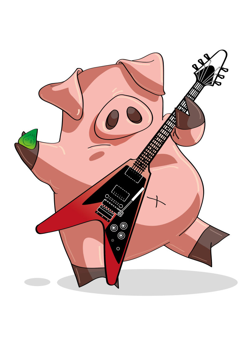 弹吉他的猪矢量插图
