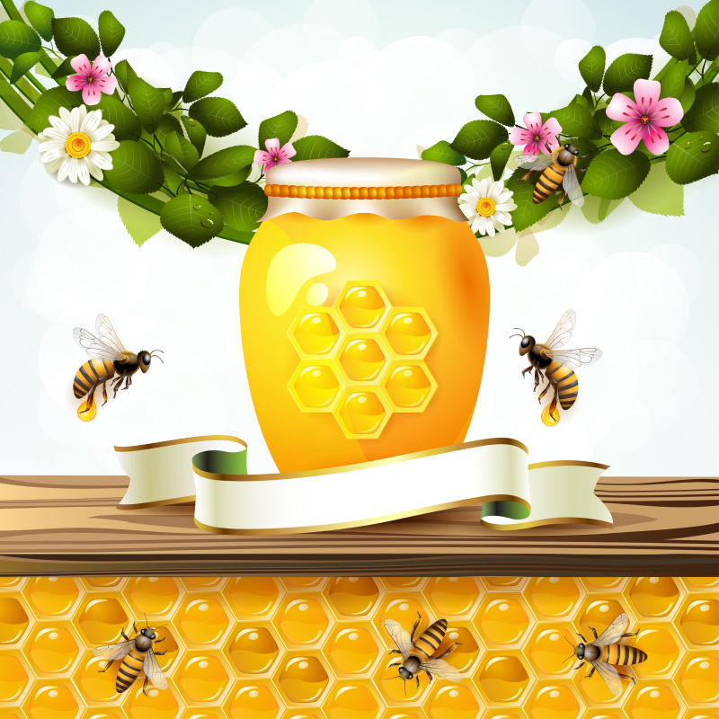 创意矢量天然蜂蜜和蜂窝插图