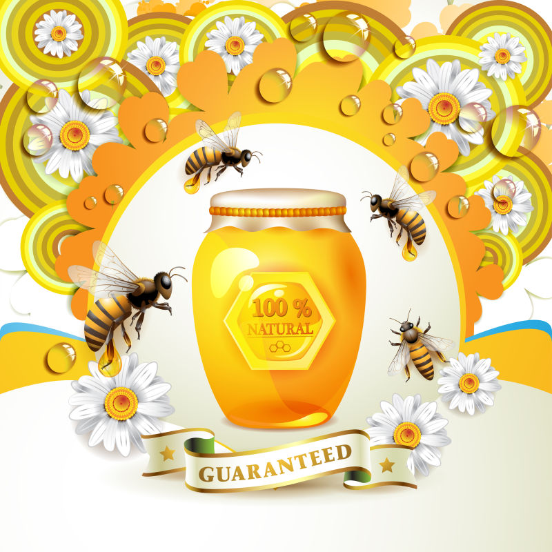 创意矢量金黄色的天然蜂蜜插图设计