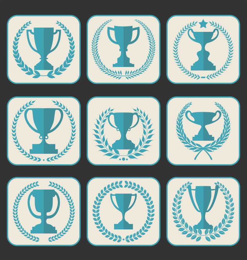 蓝色奖杯图案的矢量标识设计