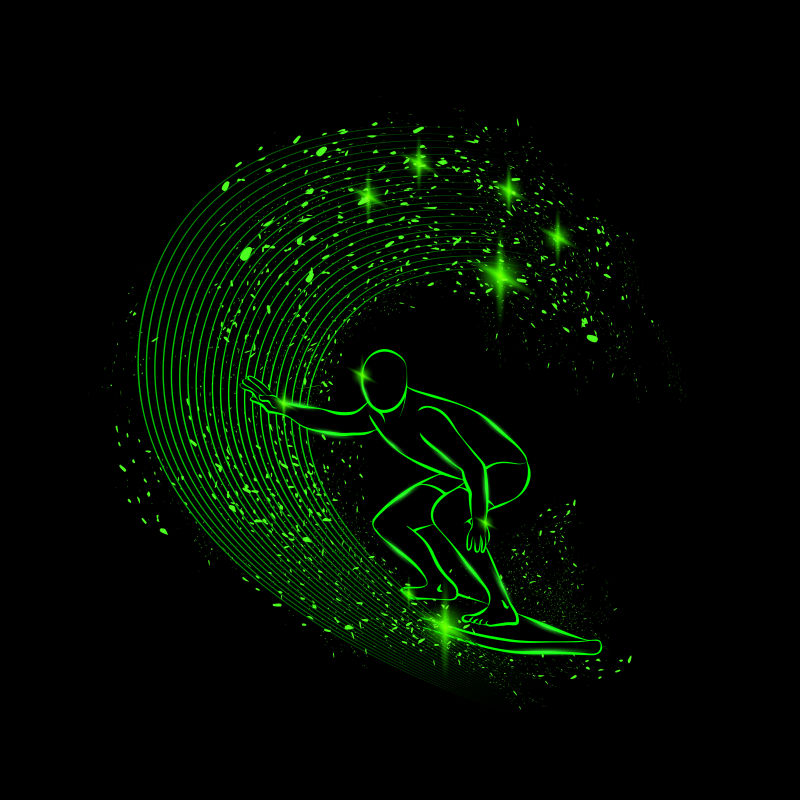 矢量的冲浪选手绿色发光轮廓