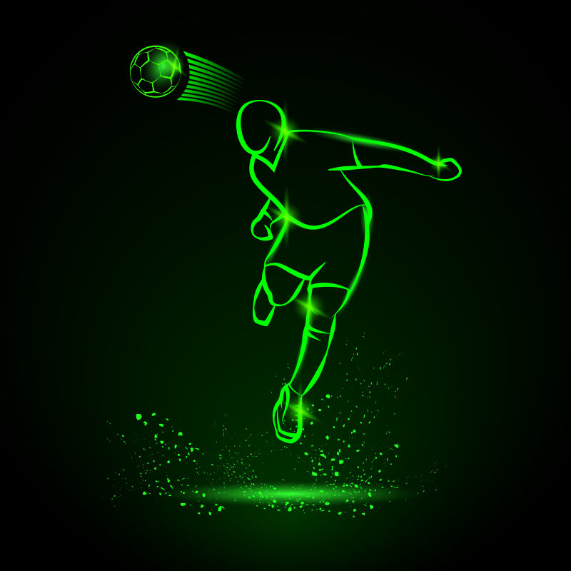矢量的绿色霓虹足球运动员轮廓