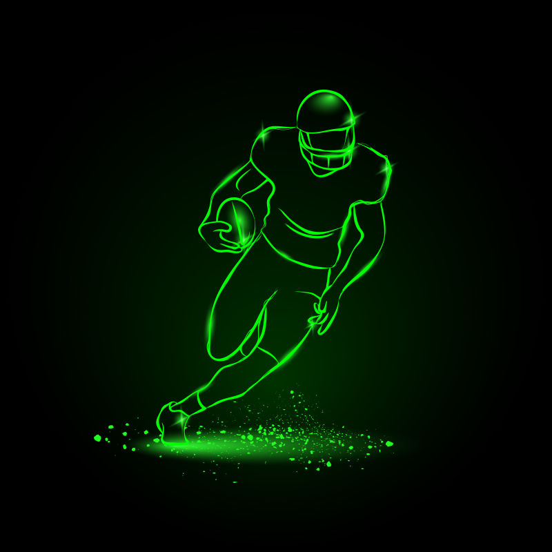 绿色霓虹橄榄球运动员轮廓矢量设计