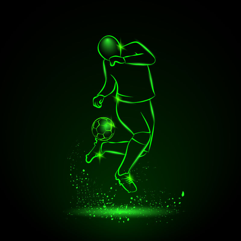 足球运动员绿色发光轮廓矢量设计