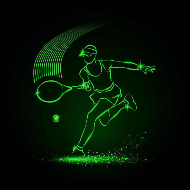 绿色网球运动员绿色发光轮廓矢量设计