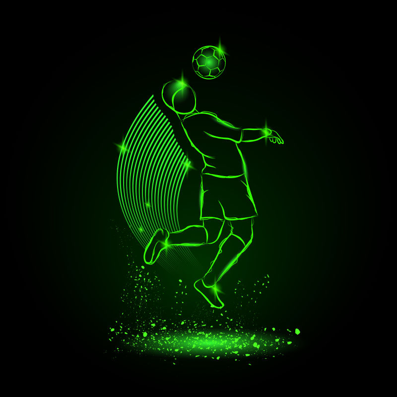 矢量的足球运动员绿色发光轮廓设计
